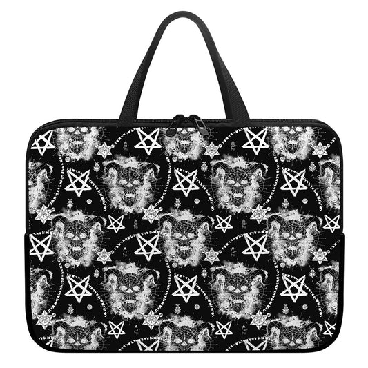 Black And White Wicca Devil Skull Print Laptop Sleeve With Handle