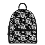Black And White Wicca Devil Skull Print Leather Backpack