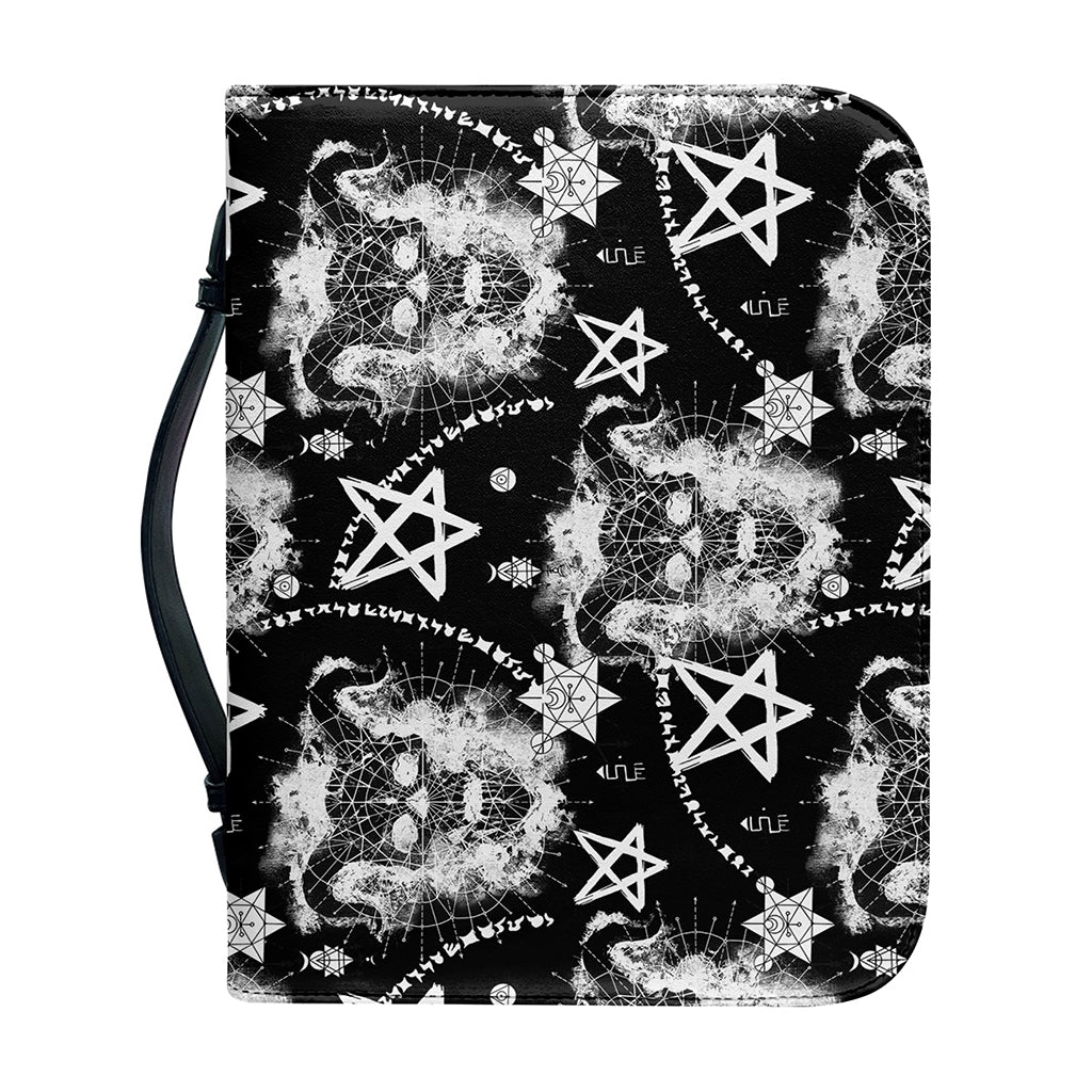 Black And White Wicca Devil Skull Print Leather Bible Cover