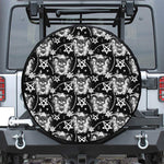 Black And White Wicca Devil Skull Print Leather Spare Tire Cover