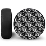 Black And White Wicca Devil Skull Print Leather Spare Tire Cover