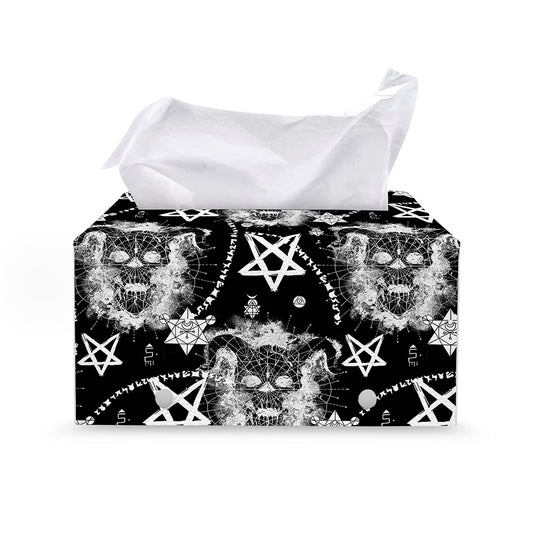 Black And White Wicca Devil Skull Print Leather Tissue Box Cover