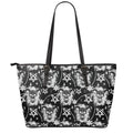 Black And White Wicca Devil Skull Print Leather Tote Bag With Zipper