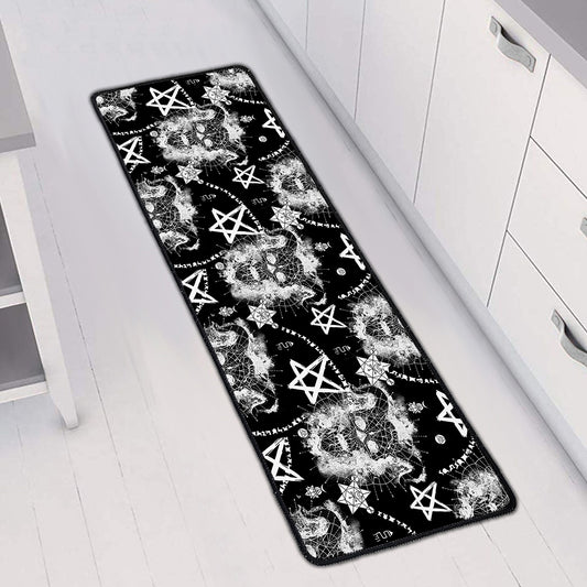 Black And White Wicca Devil Skull Print Long Kitchen Mat