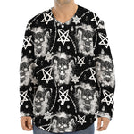 Black And White Wicca Devil Skull Print Long Sleeve Baseball Jersey