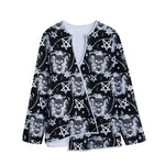 Black And White Wicca Devil Skull Print Long Sleeve Short Coat