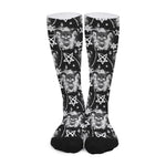 Black And White Wicca Devil Skull Print Long Socks