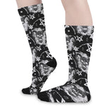 Black And White Wicca Devil Skull Print Long Socks