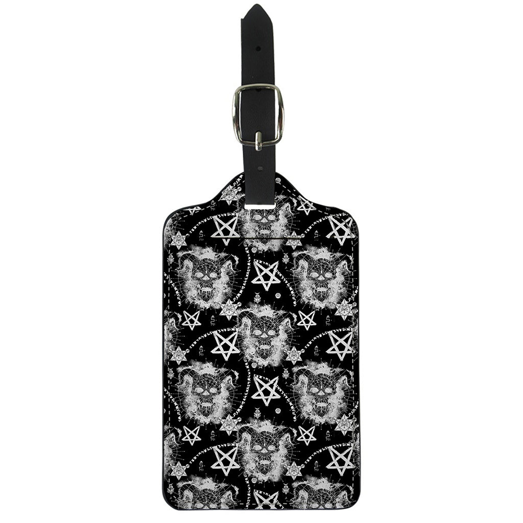 Black And White Wicca Devil Skull Print Luggage Tag