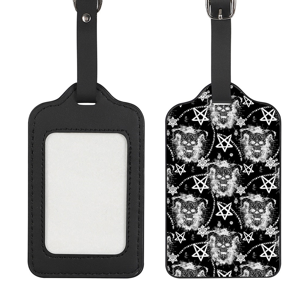 Black And White Wicca Devil Skull Print Luggage Tag