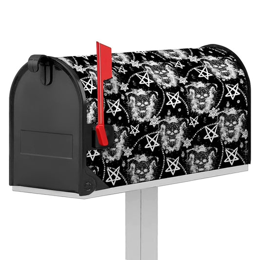 Black And White Wicca Devil Skull Print Mailbox Cover
