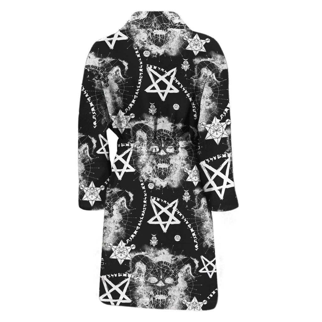 Black And White Wicca Devil Skull Print Men's Bathrobe