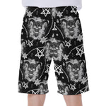 Black And White Wicca Devil Skull Print Men's Beach Shorts