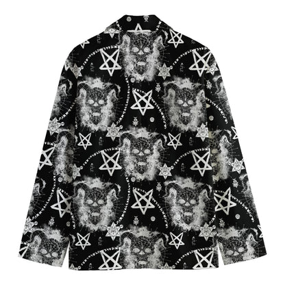 Black And White Wicca Devil Skull Print Men's Blazer