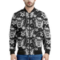 Black And White Wicca Devil Skull Print Men's Bomber Jacket