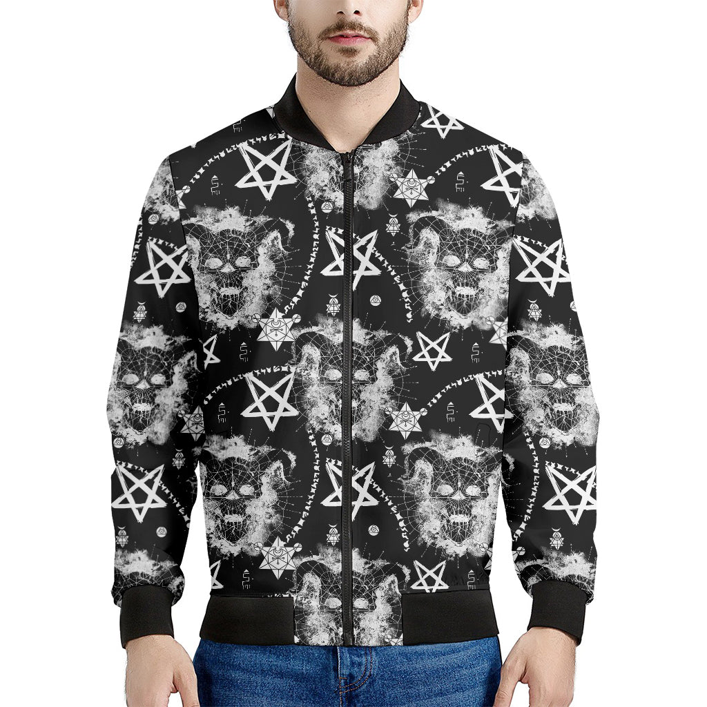 Black And White Wicca Devil Skull Print Men's Bomber Jacket