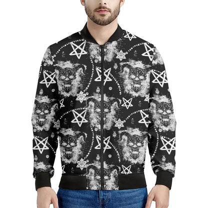 Black And White Wicca Devil Skull Print Men's Bomber Jacket