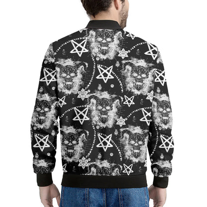Black And White Wicca Devil Skull Print Men's Bomber Jacket