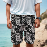 Black And White Wicca Devil Skull Print Men's Cargo Shorts