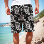 Black And White Wicca Devil Skull Print Men's Cargo Shorts