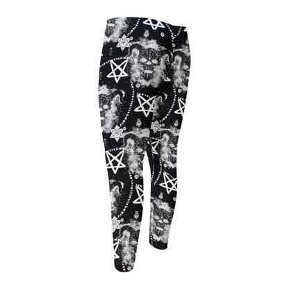Black And White Wicca Devil Skull Print Men's Compression Pants