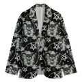 Black And White Wicca Devil Skull Print Men's Cotton Blazer