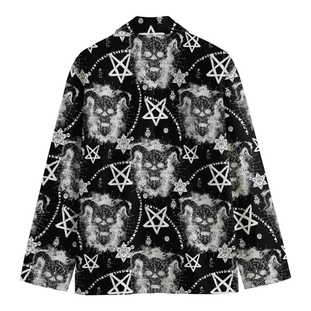 Black And White Wicca Devil Skull Print Men's Cotton Blazer