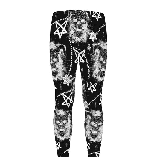 Black And White Wicca Devil Skull Print Men's leggings
