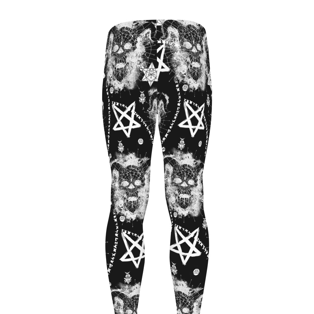 Black And White Wicca Devil Skull Print Men's leggings