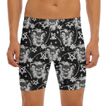Black And White Wicca Devil Skull Print Men's Long Boxer Briefs