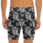 Black And White Wicca Devil Skull Print Men's Long Boxer Briefs