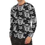 Black And White Wicca Devil Skull Print Men's Long Sleeve Rash Guard