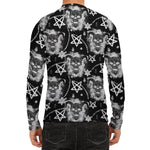Black And White Wicca Devil Skull Print Men's Long Sleeve Rash Guard
