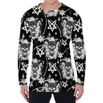 Black And White Wicca Devil Skull Print Men's Long Sleeve T-Shirt