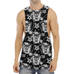 Black And White Wicca Devil Skull Print Men's Muscle Tank Top