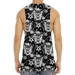 Black And White Wicca Devil Skull Print Men's Muscle Tank Top