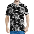 Black And White Wicca Devil Skull Print Men's Polo Shirt
