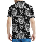 Black And White Wicca Devil Skull Print Men's Polo Shirt
