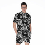 Black And White Wicca Devil Skull Print Men's Rompers