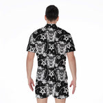 Black And White Wicca Devil Skull Print Men's Rompers