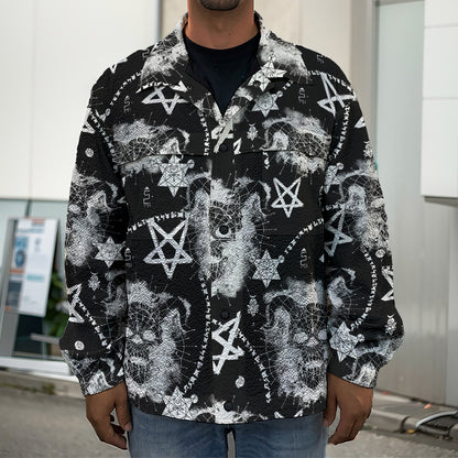 Black And White Wicca Devil Skull Print Men's Shirt Jacket