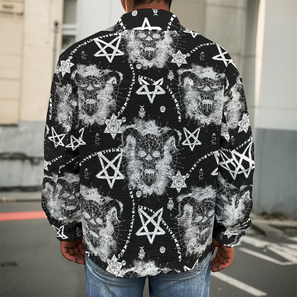 Black And White Wicca Devil Skull Print Men's Shirt Jacket