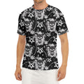 Black And White Wicca Devil Skull Print Men's Short Sleeve Rash Guard