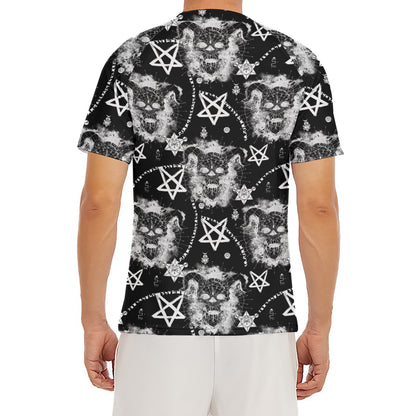 Black And White Wicca Devil Skull Print Men's Short Sleeve Rash Guard