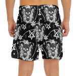 Black And White Wicca Devil Skull Print Men's Split Running Shorts