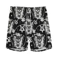 Black And White Wicca Devil Skull Print Men's Athletic Shorts