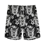 Black And White Wicca Devil Skull Print Men's Sports Shorts