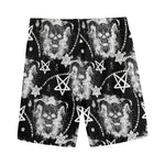 Black And White Wicca Devil Skull Print Men's Sports Shorts