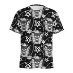 Black And White Wicca Devil Skull Print Men's Sports T-Shirt