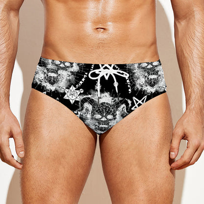 Black And White Wicca Devil Skull Print Men's Swim Briefs